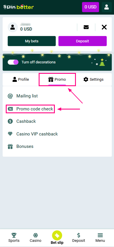 How to check the promo code on Spinbetter?