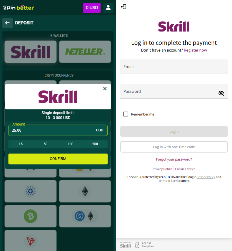 How to deposit via Skrill?